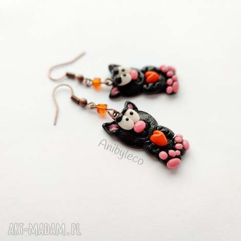 Kolczyki Zakochane Kotki - fimo handmade z koralikami