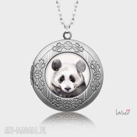 Sekretnik PANDA bambus - ręcznie robiony wisiorek z grafiką pod szkiełkiem