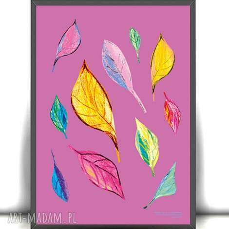 Liście - kolorowy plakat A4 21x30 cm do salonu i sypialni (jesienna grafika)