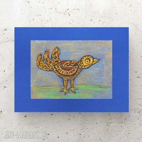Obrazek z ptaszkiem - ręcznie malowana grafika 21x30 cm