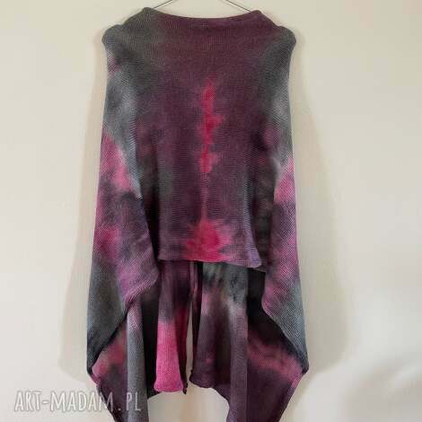 ponczo z baby alpaki róż szary, narzutka tunika, sweter wełna, one