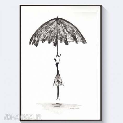 Grafika czarno-biała Rain - elegancki minimalizm A4 21x30 ręcznie tuszem