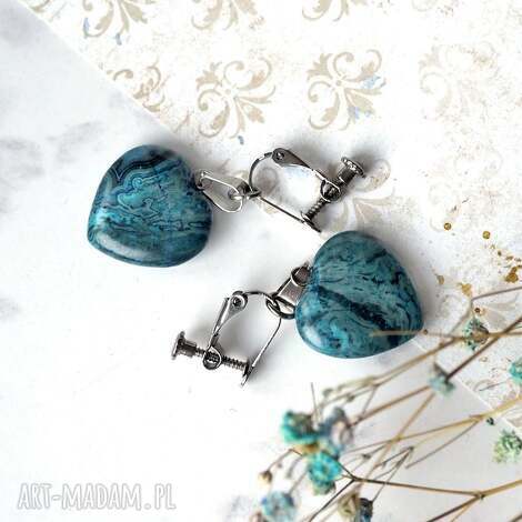 Klipsy Serduszka z blue crazy agate - kamień naturalny handmade