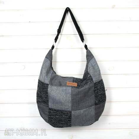 torba hobo szara, torebka, patchwork, kwadraty, pojemna