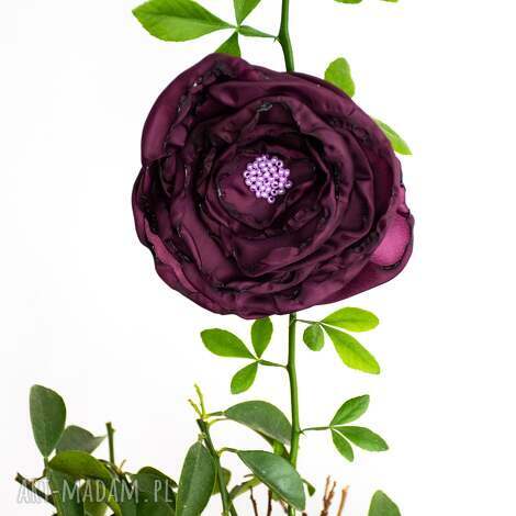 broszka - kwiat - peonia śliwkowa - ręcznie szyta, dla niej, elegancka