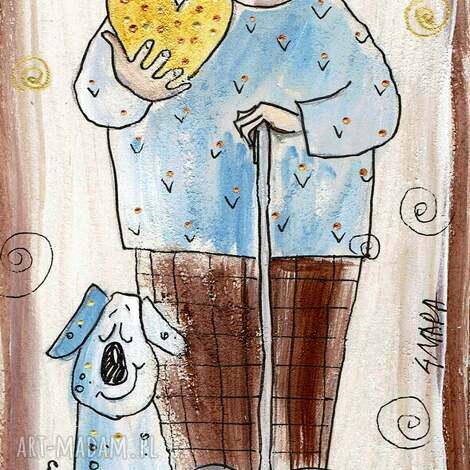 Deseczka “Dziadek” z motywem psa - dekoracja handmade na prezent | art-Madam.pl