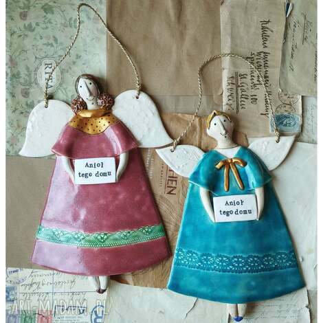 Aniołki tego domu - wiszące aniołki z ceramiki handmade na sznureczku