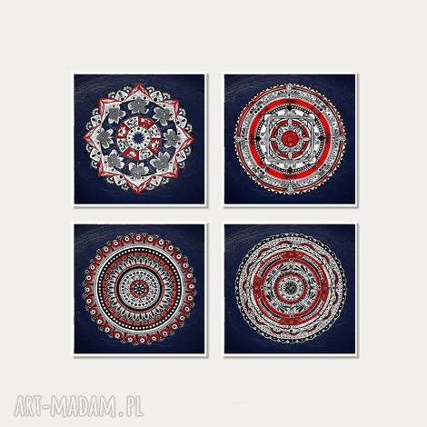 Mandala granat - zamówienie specjalne, zestaw 4 ilustracji 12x12 cm