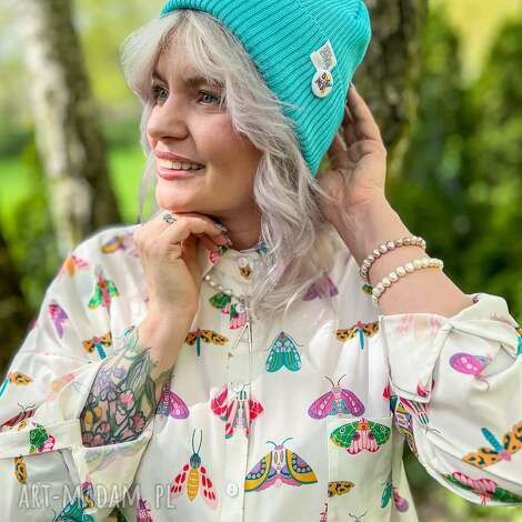 czapka beanie z bawełny logo kolorowe turkus - czapka beanie turkus