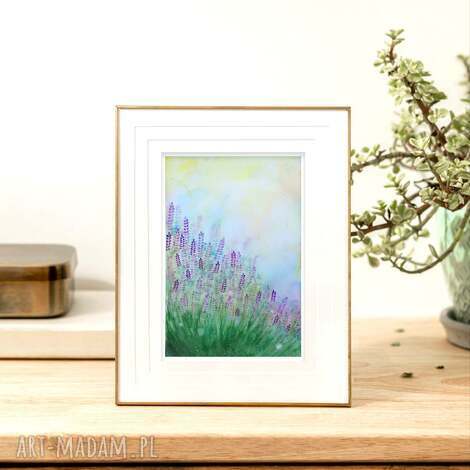 oryginalna akwarela 30x40cm lawenda, kwiaty łąka ilustracja