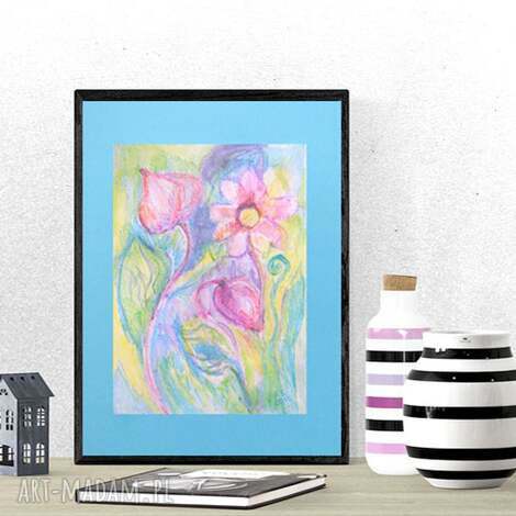 Ręcznie malowany obrazek z kwiatami 30x40 cm - kolorowy rysunek kwiatów (akwarela)