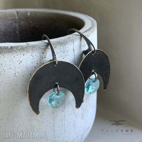 Kolczyki Swarovski Dark Moon & Turquoise Glow - księżyce na biglach 925