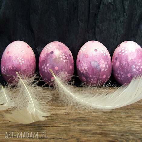 drewniane pisanki - zestaw 4 jajek wrzos i róż, ozdoby na wielkanoc
