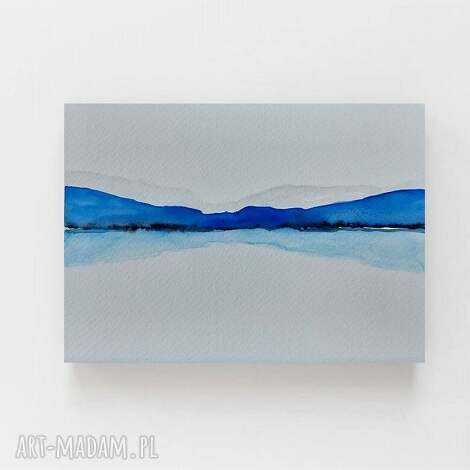 Pejzaż akwarela A5 - ręcznie malowany prezent w turkusowo-niebieskich barwach