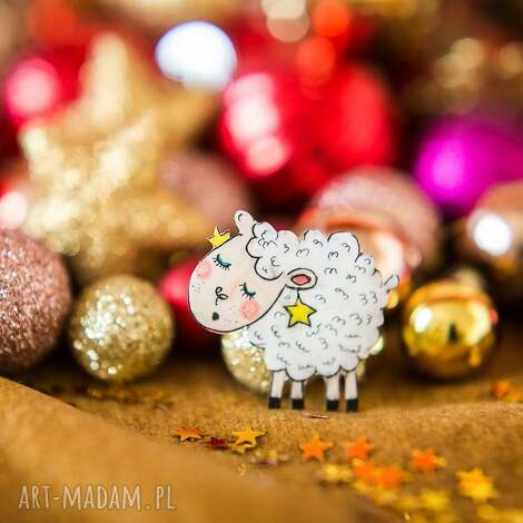 Pintura - mała broszka z owieczką hanią (owieczka, prezent na gwiazdkę)