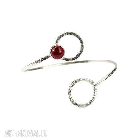 Bransoletka srebrna 925 z naturalnym agatem czerwonym - geometryczna handmade