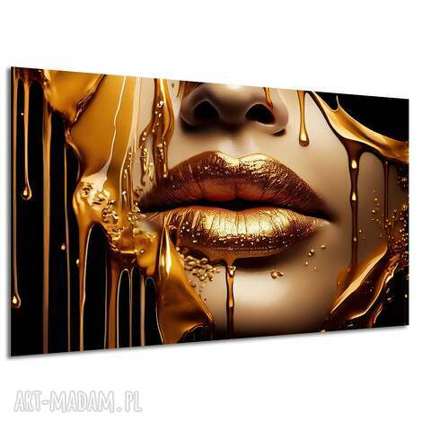 Obraz na ścianę Pop-Art Usta x7 120x80 - Złoto i Czerń Canvas