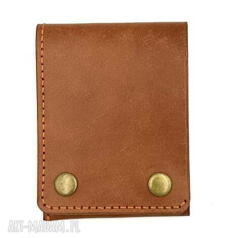 Jasno-brązowy portfel skórzany ręcznie szyty na karty i banknoty - skóra Maja
