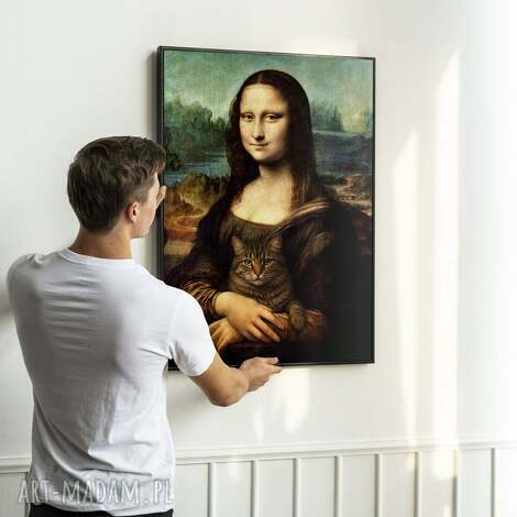 Plakat „Mona Lisa z kotem” 50x70 cm B2 - modny dodatek do salonu i na prezent
