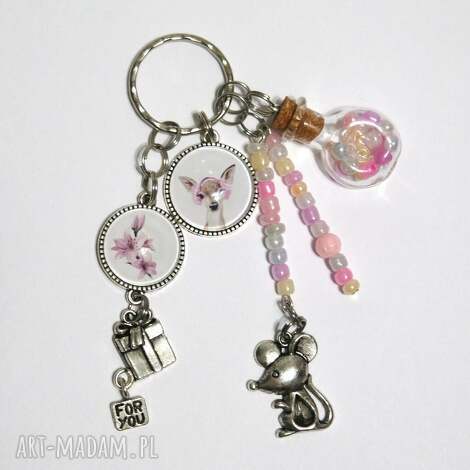 breloczek - sarenka, myszka, fiolka do kluczy, sarna dziewczynki, prezent