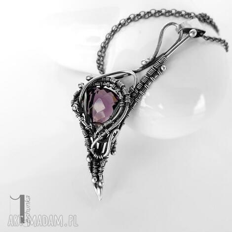 Poison - srebrny naszyjnik z ametystem wire wrapping, oksydowany