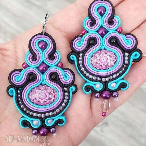 kolczyki sutasz arabesque, grafika, technika soutache kaboszon stal