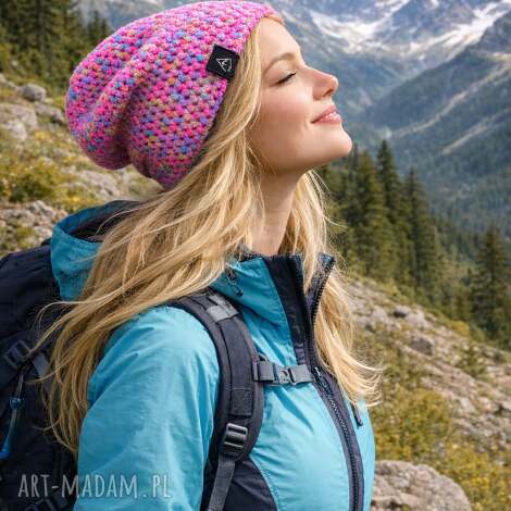 Czapka beanie Smerfetka szydełkowana ręcznie - kolorowa, ok. 57 cm (Szary Mary)