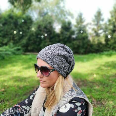 czapka tkanina szara na podszewce, przylegająca, ciepła, damska, rozmiar 57 - 58cm
