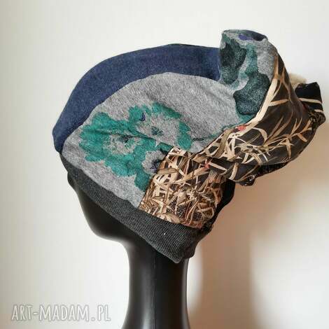 Ruda Klara: czapka patchworkowa dluga smerfetka - na podszewce rozmiar uniwersalny codzienna box 44