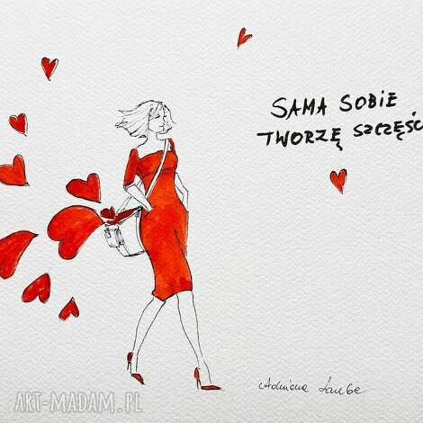sama sobie tworzę szczęście praca akwarelami oraz piórkiem artystki adriany