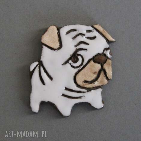 mopsik - broszka ceramiczna, wielbiciel, prezent, święta, pies, upominek, urodziny