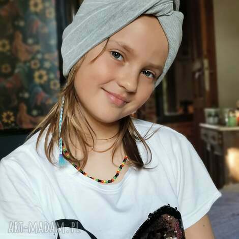 Turban dziecięcy szary na co dzień 5-7 lat - handmade boho