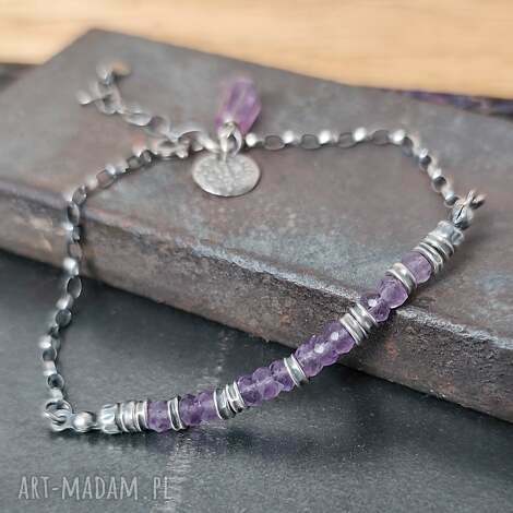 ametyst delikatna srebrna bransoletka srebro oksydowane