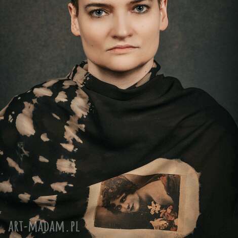 duży szal jedwabny portret 100 pure silk - żorżeta jedwabna, slowfashion