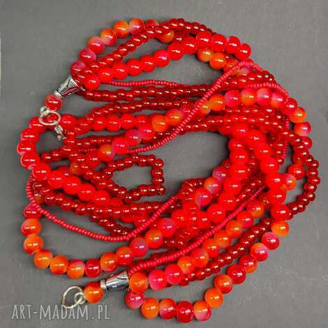 naszyjnik wielokolorowy czerwone korale boho biżuteria długie korale, krótki
