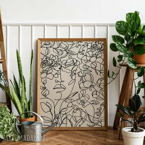 Plakat 40x50 cm Kobieta Kwiaty Line Art astr_03 - boho - art-Madam.pl