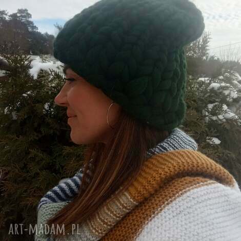 czapka z wełny czesankowej 100 merynos - czapka beanie, ciepła