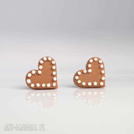 Kolczyki piernikowe serduszka z perłami z lukru - 12 mm, świąteczne handmade