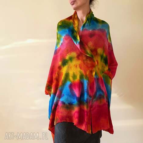 kolorowy szal z wełny merino, unikat prezent