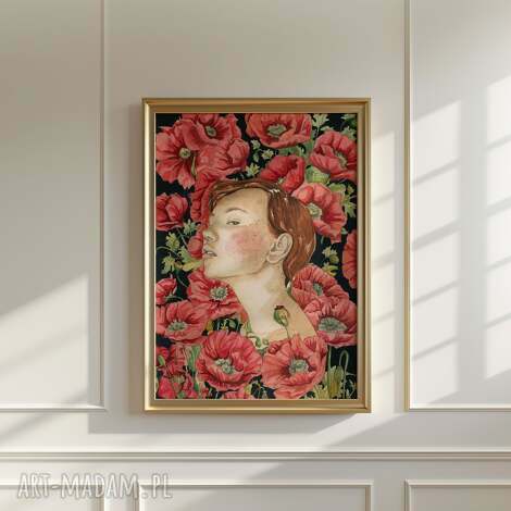 Plakat kobiecy A3 Maki - portret w akwareli Blooming (wyprzedany)