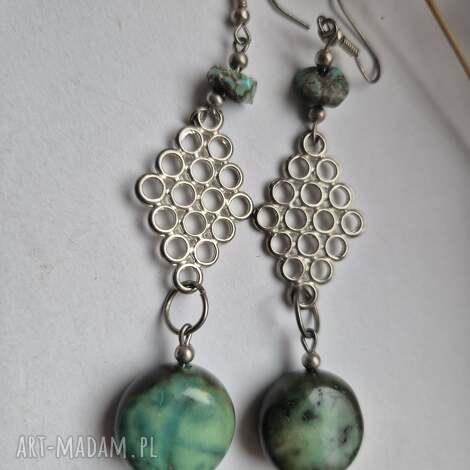 kolczyki rękodzieło z chryzokolą i turkusem boks p1 fo dam, et, bo