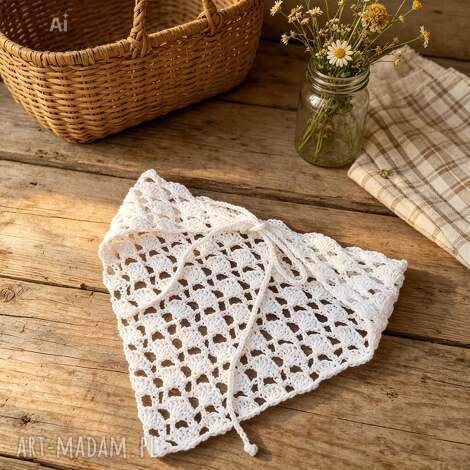 Ażurowa bawełniana bandana na szydełku - boho chusta na głowę
