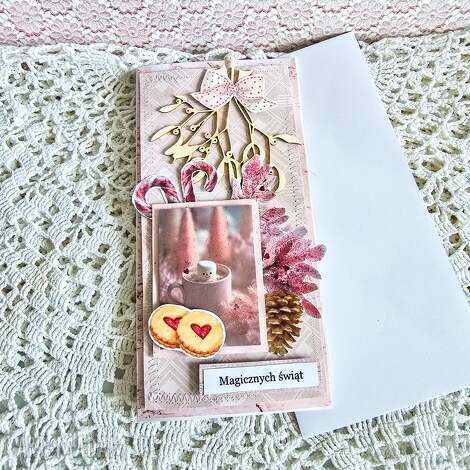 Kartka Bożonarodzeniowa scrapbooking - Magicznych Świąt z jemiołą