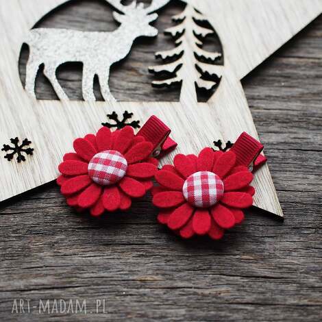 Spinki do włosów kwiatki z filcu - komplet 2 szt., bordowe, handmade