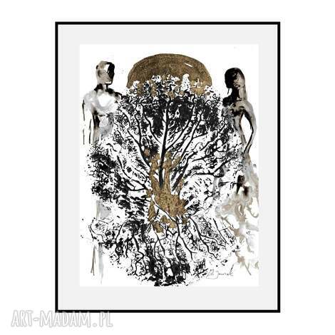 grafika ona i on malowana złocona ręcznie o wymiarach 30cm x 40cm kobieta