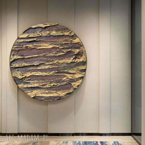 Okrągły obraz SAHARA WAVES z fakturą 70 cm - nowoczesna abstrakcja do salonu