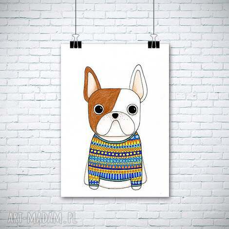 Buldog - grafika A3 z motywem francuskiego psa, Małgorzata Domańska