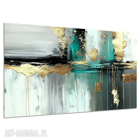 Obraz abstrakcyjny 3D złoto, turkus, czerń 120x80 cm