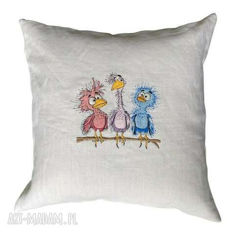 poduszka lniana 40x40 cm z haftem na gałęzi wkład gratis lnu