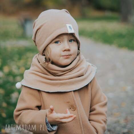 Zimowy zestaw beżowy dla dziecka - czapka i komin Cudi KIDS z bawełny (handmade)